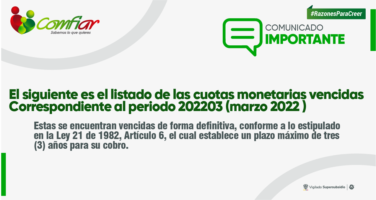Listado de cuotas monetarias vencidas – Periodo marzo 2022 (202203)