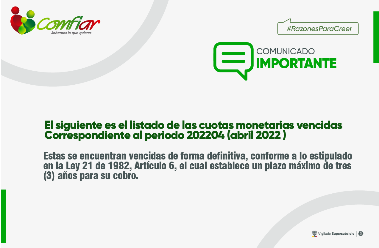 Listado de cuotas monetarias vencidas – Periodo abril 2022 (202204)